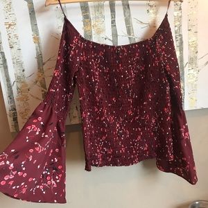 Express - Shirred Trumpet Sleeve Floral Top